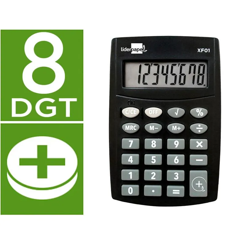 Calculadora Liderpapel Negro de Bolsillo 8 Dígitos