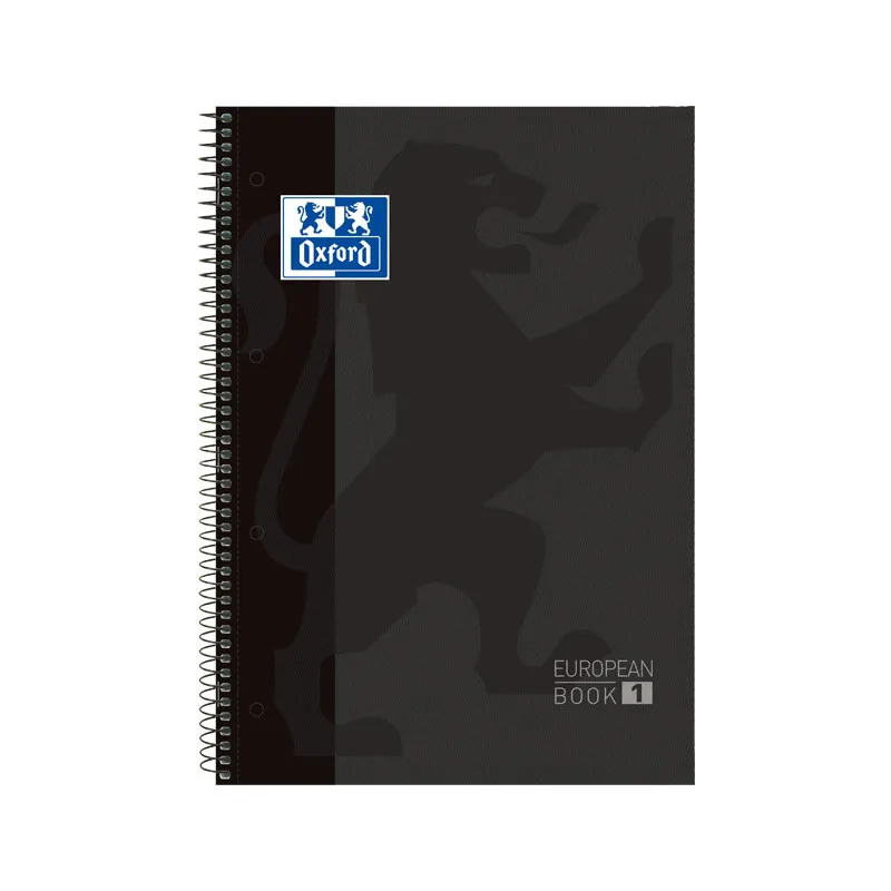 Cuaderno espiral microperforado A4+ Oxford 90 g Cuadro 5mm 80 hojas Negro Tapa Extradura