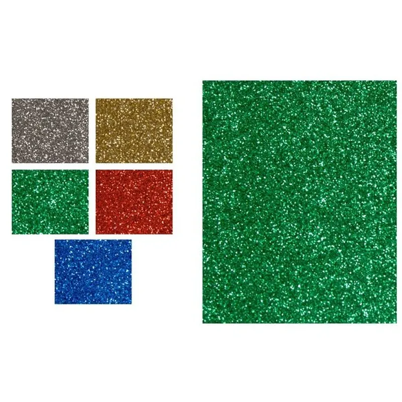 Pack de 5 Hojas de Goma EVA con Purpurina Verde 40x60cm