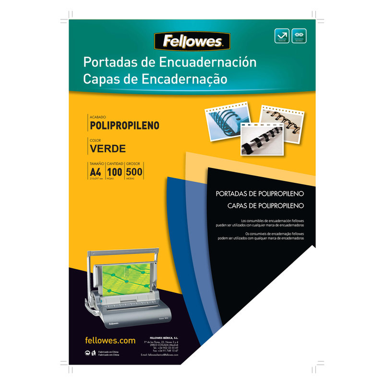 Pack de 100 portadas PP 500 Verde A4 450 micras