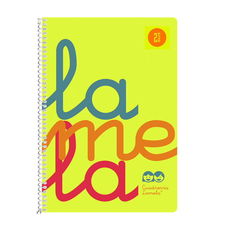 Cuaderno espiral cubierta poliproplileno flúor tamaño cuarto Lamela Cuadro 3mm. amarillo