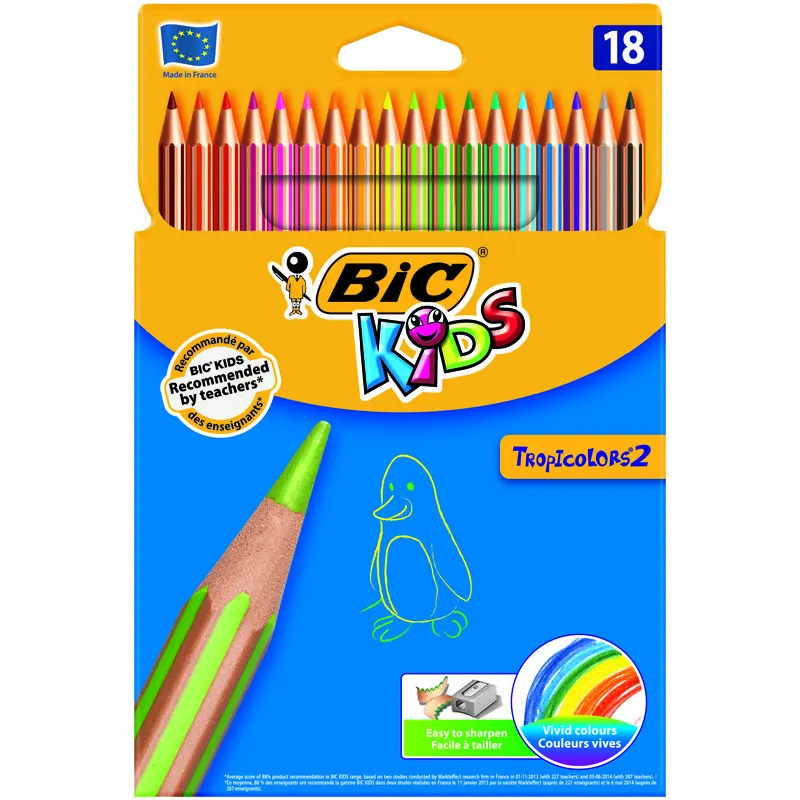 Lápices de colores hexagonales Bic Kids Tropicolors Caja de 18