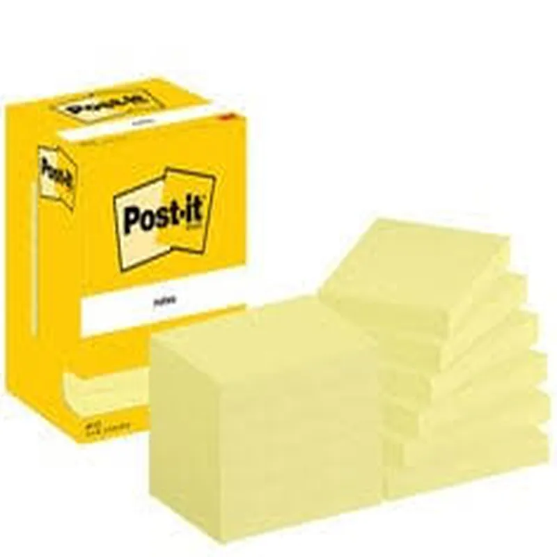 Bloc de notas adhesivas amarillo canario Post-it 76x127mm (Pack 12 unidades)