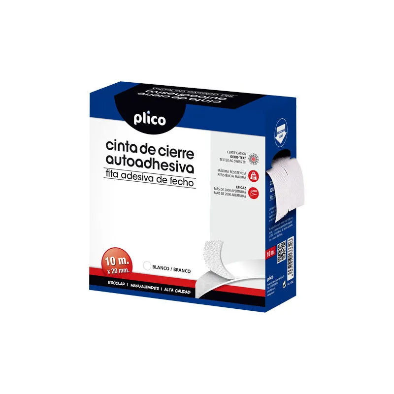 Cinta de cierre adhesiva Plico Velcro 25m 2cmx10m blanco