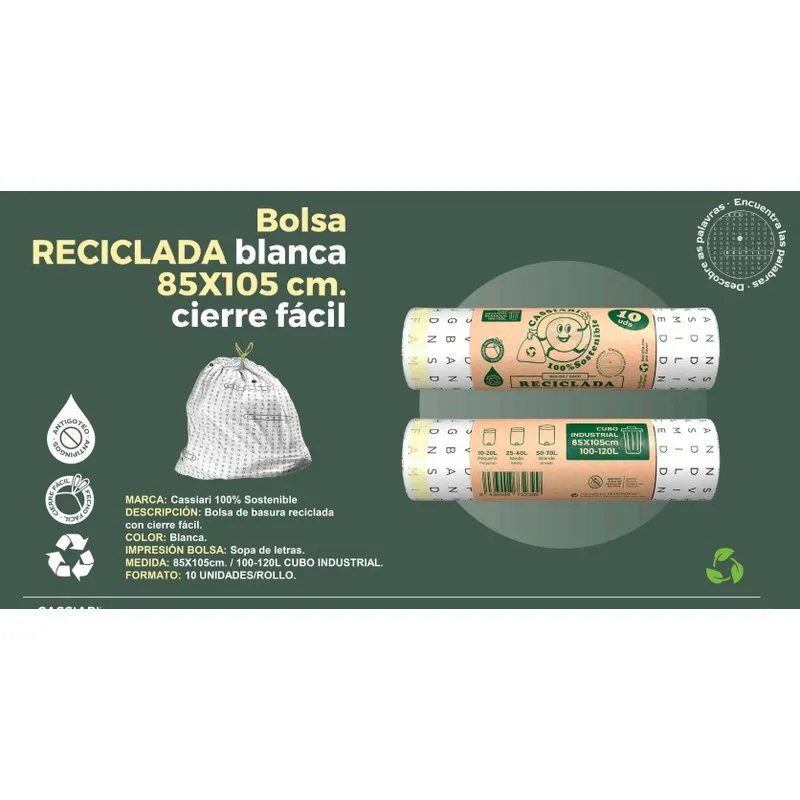 Bolsa Basura 85x105 autocierre Blanca 10un B.basura 85x105 aut.120 litros blanca 10un