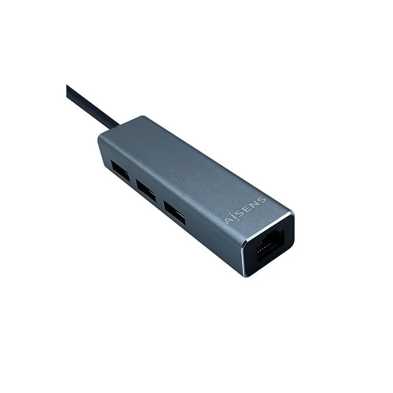 Hub 3 puertos usb 3.2 + rj-45 aisens type-a gris