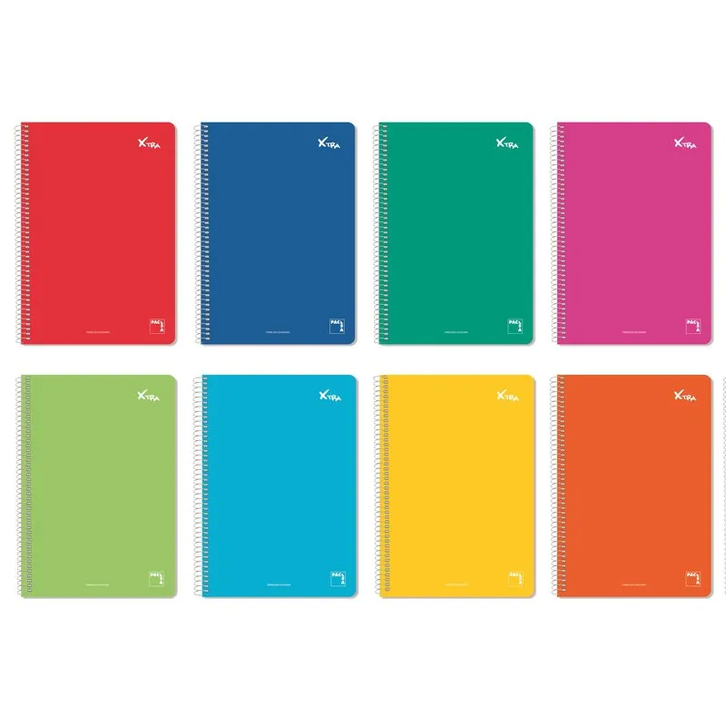 Cuaderno espiral tapa dura 80 hojas Pacsa Xtra Cuarto horizontal