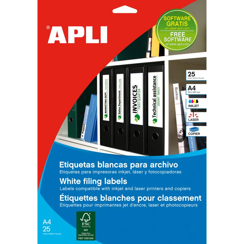 Etiquetas Adhesivas A4 25 Hojas Apli 1 Salida 190X61Mm (Cantos Romos)