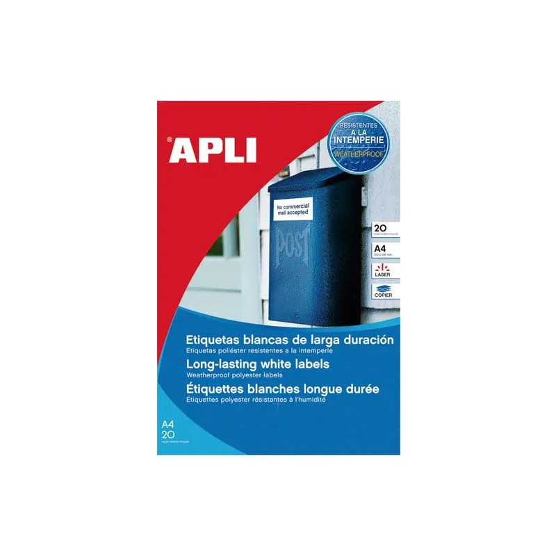 Etiquetas para láser-inkjet Apli A4 210  x 297 mm (Pack de 20 hojas)