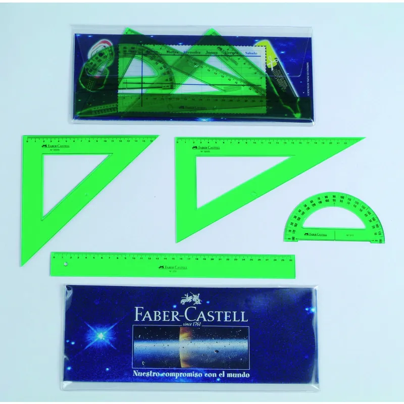 Petaca con Regla, Escuadra, Cartabón y Semicírculo Faber-Castell