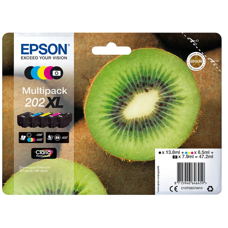 Cartucho Inkjet Epson 202XL Multipack negro , cian , magenta , amarillo 3.300 páginas