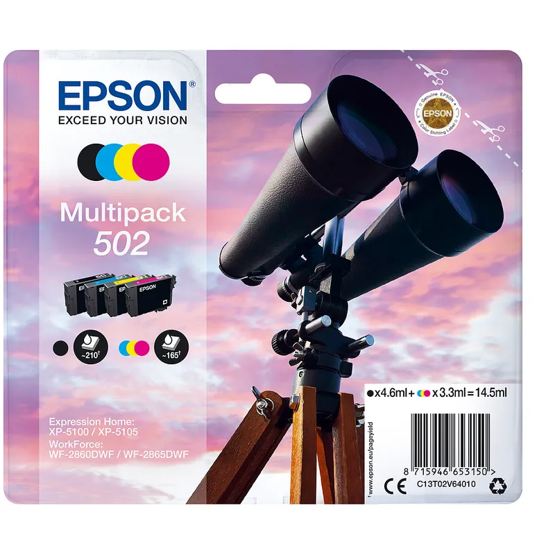 Cartucho Inkjet Epson 502 Multipack negro , cian , magenta , amarillo 705 páginas