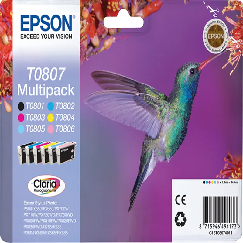Cartucho Inkjet Epson T0807 Multipack negro , cian , magenta , amarillo 3.215 páginas