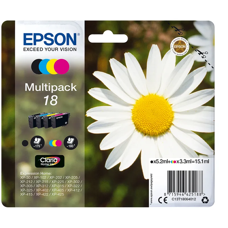 Cartucho Inkjet Epson 18 Multipack negro , cian , magenta , amarillo 715 páginas