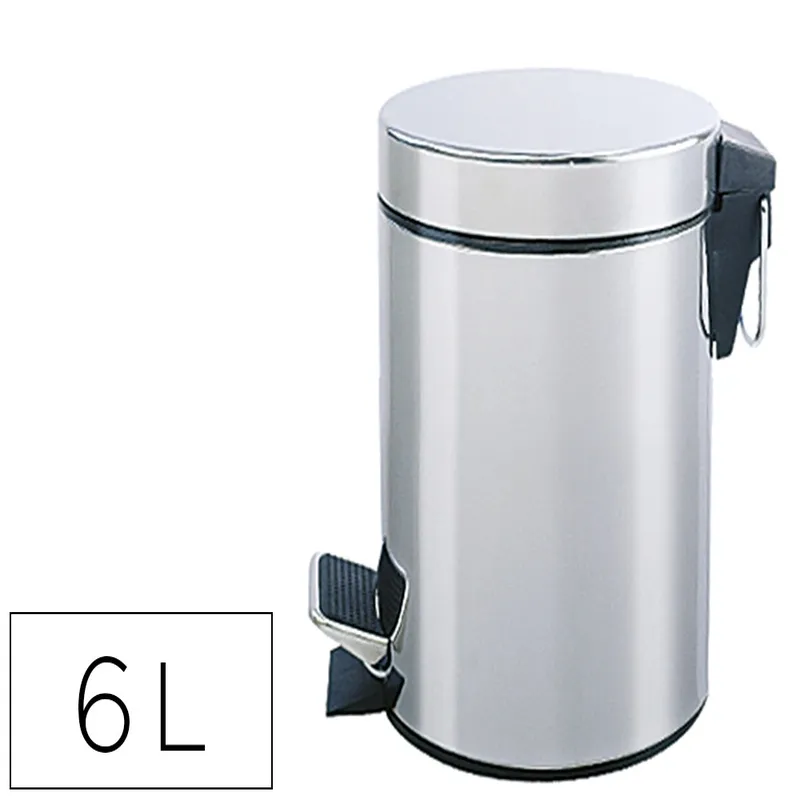 Papelera metálica Q-connect con pedal cromada 32x21 cm capacidad 6 litros.