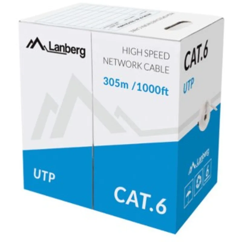 BOBINA CABLE RED LANBERG UTP RJ45 1GB/S SOLIDO CCA AWG23 305M GRIS