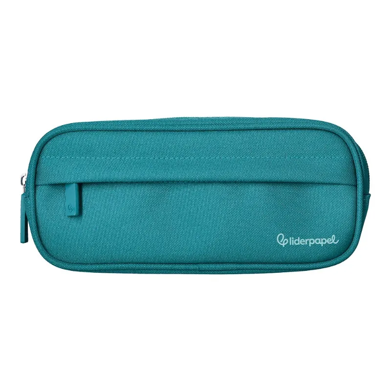 Estuche Portatodo Liderpapel Classic Ovalado 2 Cremalleras Con Bolsillo Delantero 210X90Mm Azul Turquesa