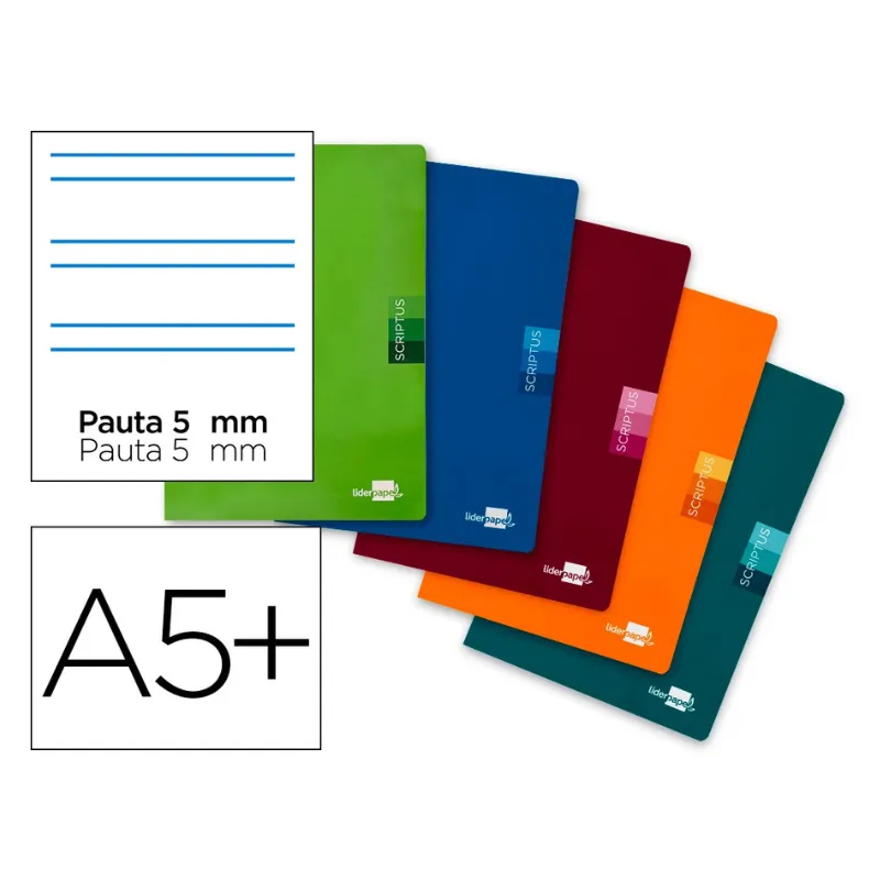 Libreta Liderpapel Scriptus A5 Plus 48 hojas 90g/m2 Rayado Montessori 5mm con Margen Colores Surtidos