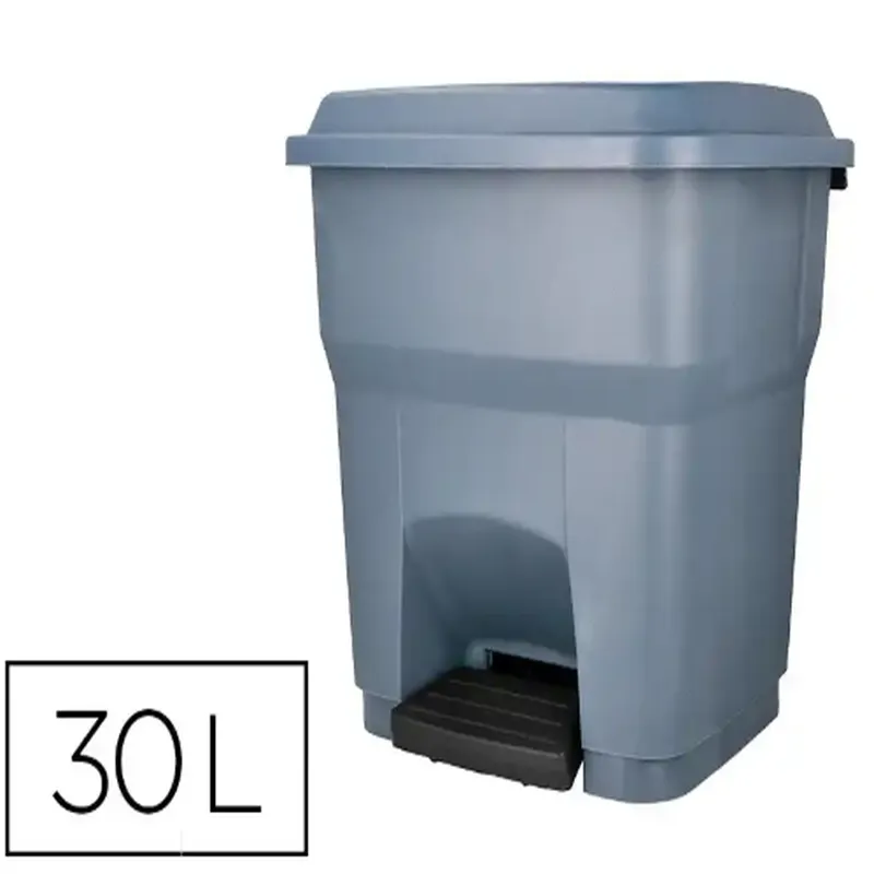 Papelera Contenedor Plástico con Tapa y Pedal 30 Litros Gris 395x395x420 mm.