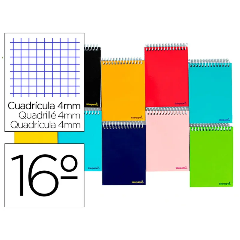 Cuaderno espiral bolsillo dieciseavo apaisado smart tapa blanda 80h 60gr cuadro 4mm en colores surtidos