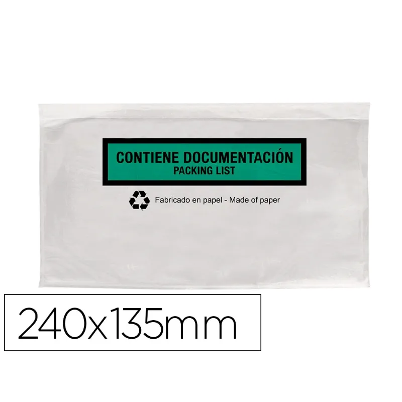 Sobre autoadhesivo q-connect portadocumentos multilingue 240x135 mm sin ventana 100% papel paquete de 100 unidades